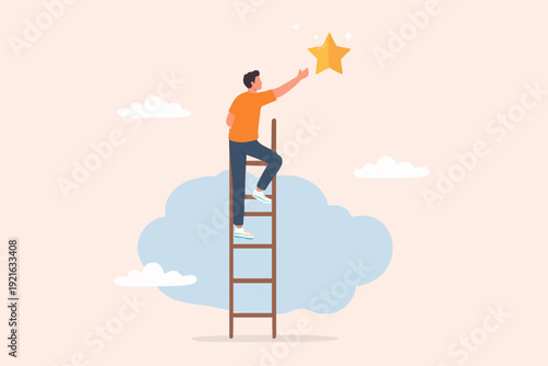 Man Climbing Ladder For Star