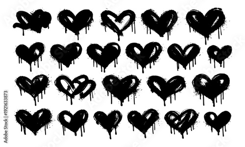 dripping graffiti hearts in spray paint style, vector
