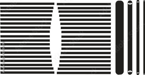 Black and white barcode pattern with four cylindrical objects