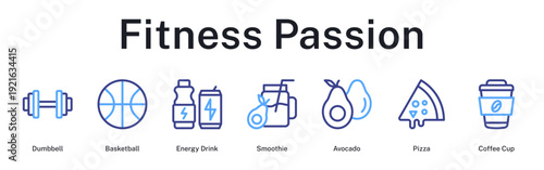 Fitness passion journey from workout to nutrition, balancing exercise with healthy eating and energy replenishment.