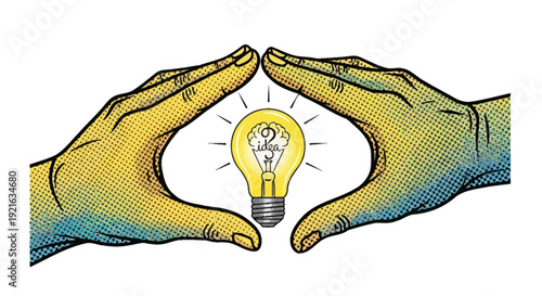 Hands Framing a Glowing Lightbulb Symbolizing Ideas and Innovation.