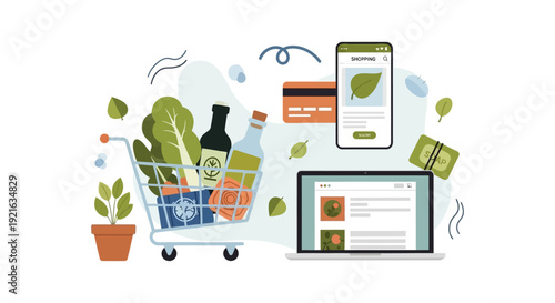 Online Grocery Shopping & Sustainable Products: Digital E-commerce with Mobile App Payment for Organic Food & Eco-Friendly Goods
