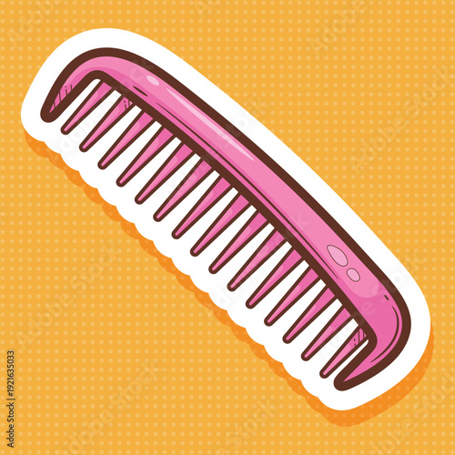 Pink Hair Comb Sticker Illustration Vector Art