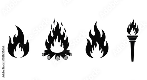Two black silhouettes of fire flames and white background