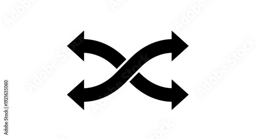 A black stylized x shaped symbol with opposing arrows