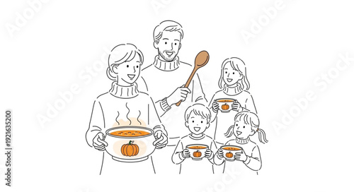 Family Preparing Food Together Illustration.