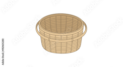 A simple illustration of a woven wicker basket with two handles, perfect for storage or decor