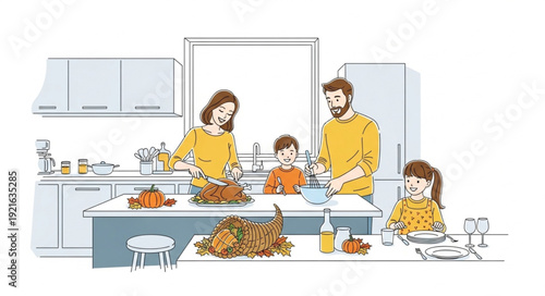 Family Preparing Food Together Kitchen.