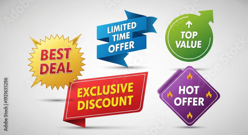 Collection of Sale and Discount Tags and Labels.