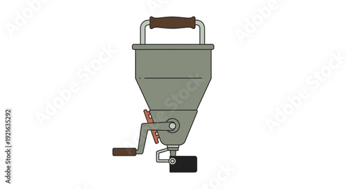 Vector illustration of a vintage hand-cranked grinder, portraying a traditional manual tool for processing or dispensing various materials with a classic industrial aesthetic