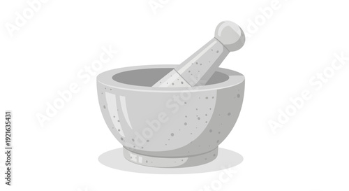 Classic gray stone mortar and pestle icon for grinding herbs, spices, and natural ingredients, essential for culinary preparations and traditional remedies