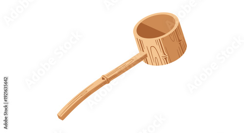 Traditional Japanese bamboo ladle for water purification rituals, a classic wooden scoop with a long handle, an essential item for cultural ceremonies and serene garden aesthetics