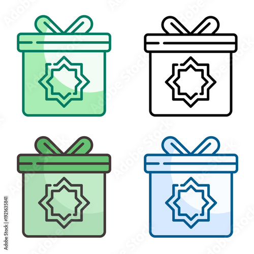 Islamic Ramadan gift box icon set with eight pointed star motif