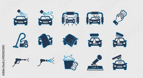 Car Wash Icons Set Clean Vehicle Service Symbols.
