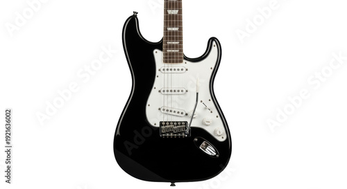 Photos Black electric guitar isolated PNG, musical instrument for rock and blues music