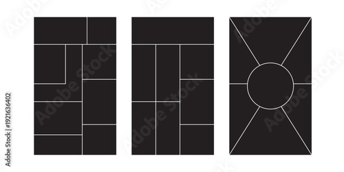 Image collage layout template. Beige mosaic mood board grid collection. Picture frame set. Photo album idea for banner, poster, comic page, flyer, brochure, booklet, memory wall design. Vector pack