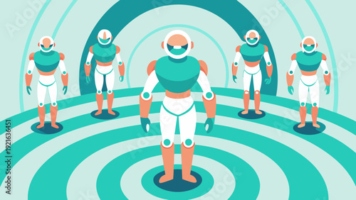 American football players standing in concentric circles symbolizing teamwork and strategy in flat vector style