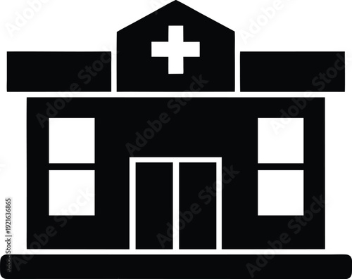 emergency room ER silhouette vector art illustration, black and white design