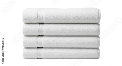 Quadro em tela Stack of four white cotton towels isolated PNG, soft and absorbent bath linens f