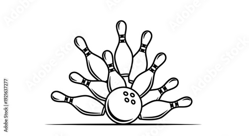 Bowling Ball Striking Pins Icon Isolated White Background