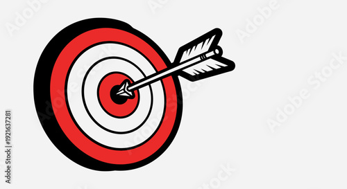 A classic red and white target with a black outline, perfectly hit by an arrow in the center bullseye, symbolizing accuracy and success.