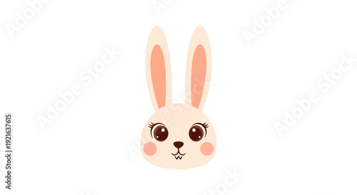 Cute Cartoon Bunny Face with Big Eyes and Pink Cheeks.