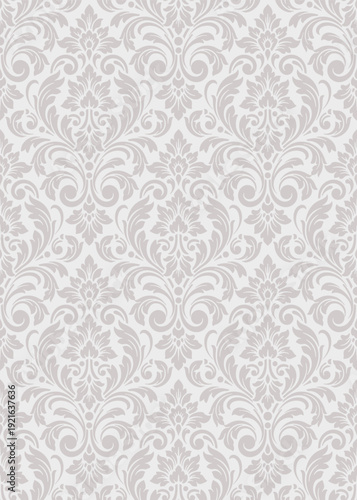 Foto Vintage damask seamless pattern, elegant damask pattern vector wallpaper, classic damask pattern vector for Wallpaper, Fabric, Branding, Packaging, Invitations, Wedding, luxury design