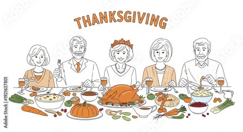 Family Sharing Thanksgiving Dinner Together.