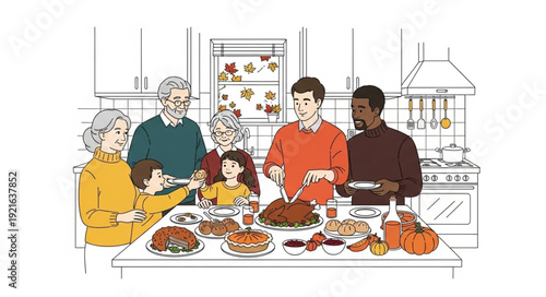 Family Sharing Thanksgiving Dinner Together.