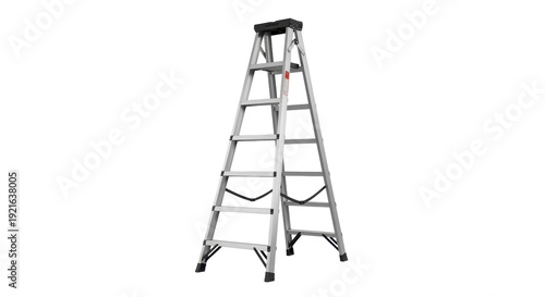 Fotografija Silver aluminum step ladder isolated PNG, folding stepladder for home improvemen