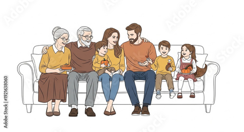 Family Sitting Together on Sofa.