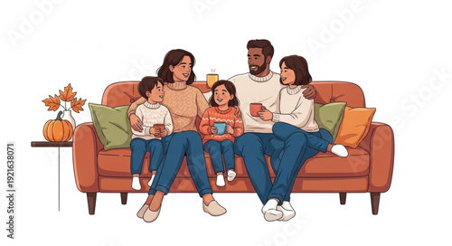 Family Sitting Together on Sofa.