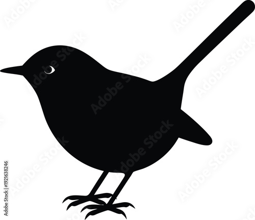 marsh wren bird silhouette vector art illustration, black and white design