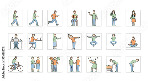Collection of diverse people in various activities and poses.