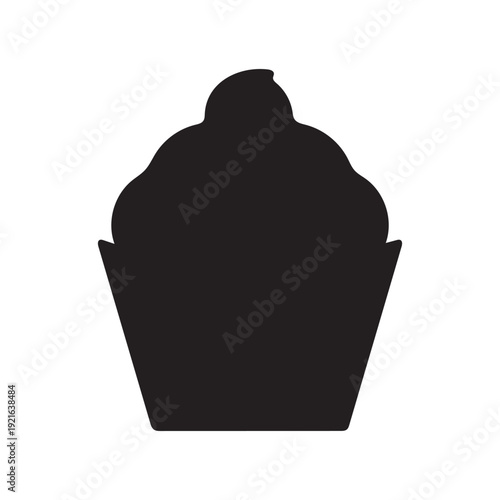 Simple black silhouette of a cupcake icon on a white background