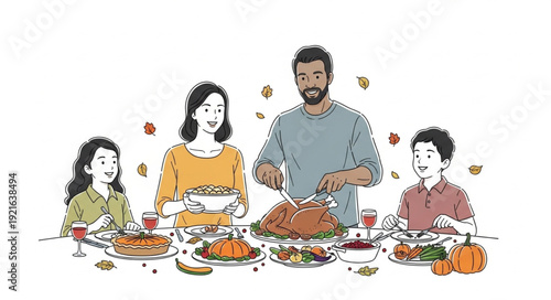 Family Preparing Thanksgiving Dinner Together.