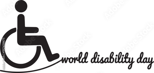 Black wheelchair symbol with disability day text accessibility