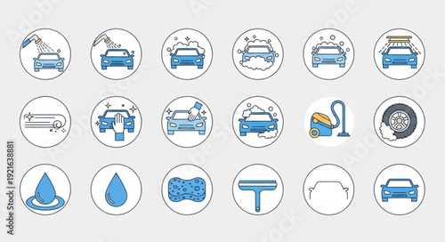 Car Wash Icons Set Clean Vehicle Service Symbols.