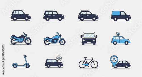 Collection of diverse transportation vehicles and modes of transport.
