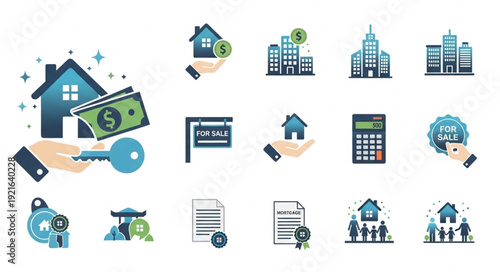 Real Estate Icons Set For Property Investment And Home Buying.