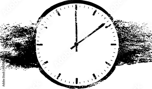 Minimalist black and white ink clock illustration with high contrast for art and design