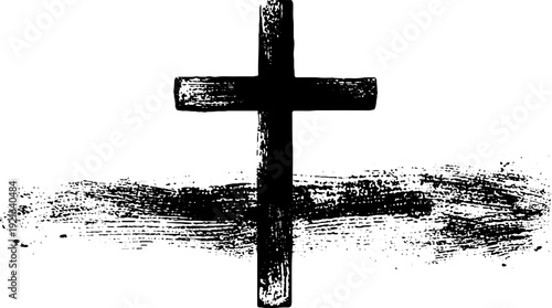 Minimalist high contrast black and white ink cross illustration for religious design