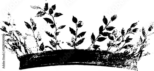 Black and white crown and laurel ink sketch design for vintage labels and posters