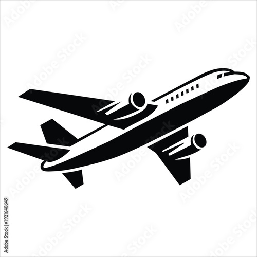 Dynamic black and white vector of a modern airplane taking off for business.