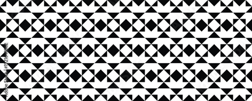 Black and White Geometric Tribal Pattern – Seamless Ethnic Ornament with Rhombus and Triangle Shapes for Textile Design