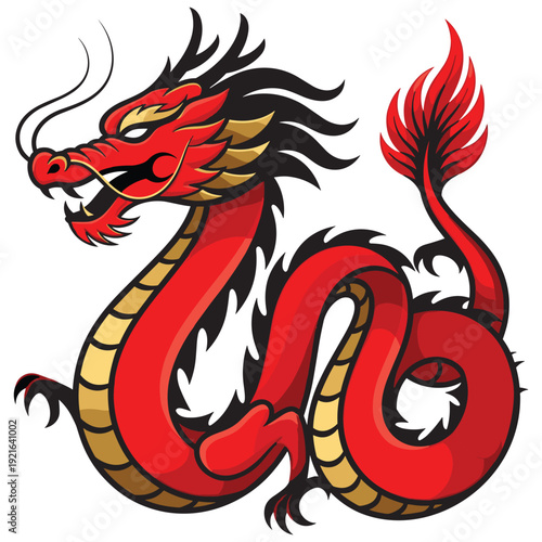 Red Chinese Dragon Illustration - Mythical Creature Art