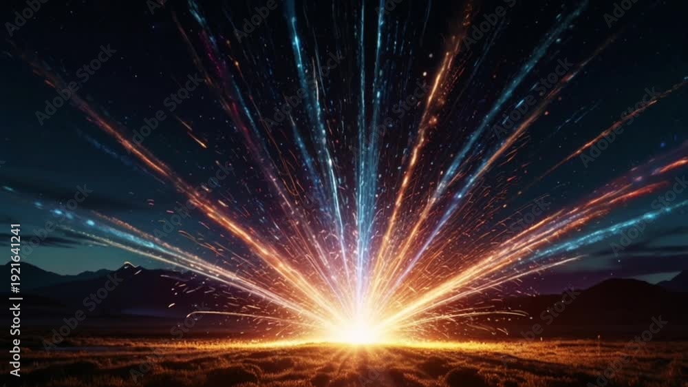 a spectacular explosion of light emanating from a central point on a ...