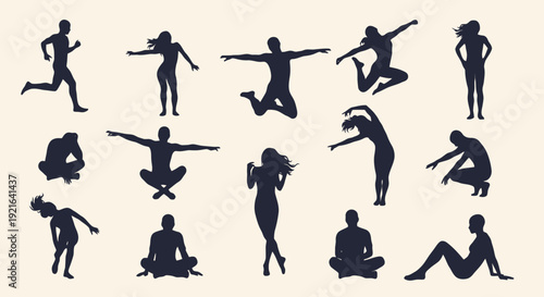 Collection of diverse human activity silhouettes in various poses.