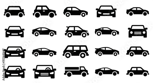 Collection of diverse car silhouettes in a grid pattern.