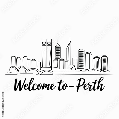 Pert City skyline vector illustration of urban buildings and skyscrapers